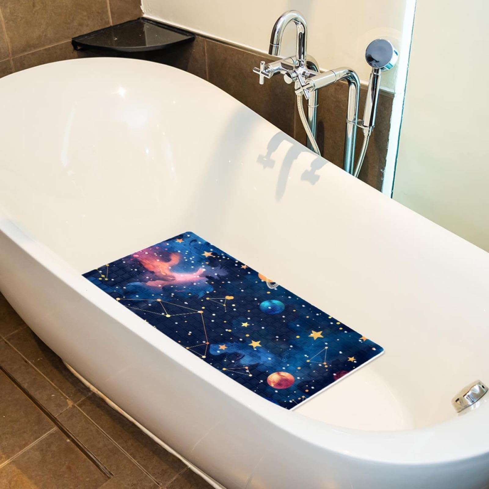 Rutschfeste Badematten für Badezimmer, Motiv: Weltraumgalaxie, nahtloses Muster, rechteckige Badewannenmatte, maschinenwaschbar, 40 x 70 cm