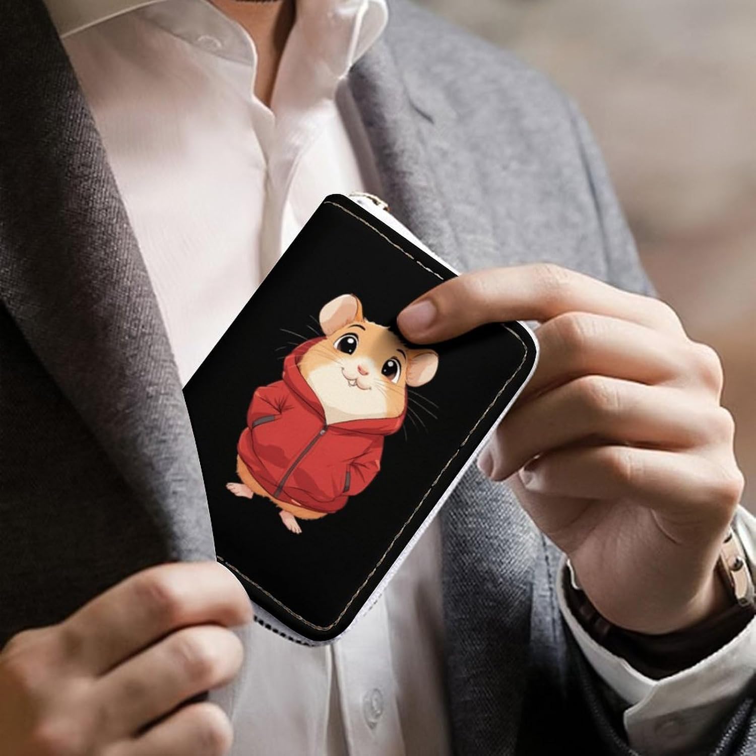 Hamster Wearing A Red Jacket Small Business Credit Card Holder Wallet with 20 Card Slots Case Coin Purse Pouch