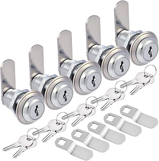 Kohree Upgrade Cabinet Cam Lock Set, 5 Pack Keyed Alike 1-1/8 Inch Cam Locks Secure File Drawer Dresser Mailbox RV Cylinder Replacement Lock Hardware, Chrome-Finish Zinc Alloy