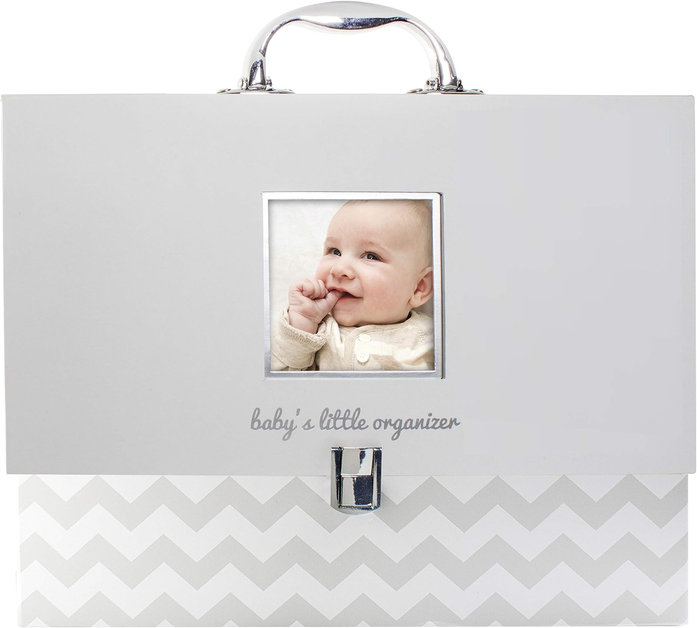Pearhead Baby Document Organizer, Briefcase File Keeper to Store Baby's Records, Makes Great Gift for New Parents or Addition to Baby Shower Registry, Gray Chevron