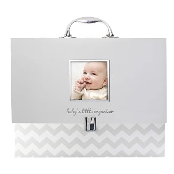 Pearhead Baby Briefcase and Document Organizer, All In One Expanding File Folder, Babys Paperwork and Records, Newborn Keepsake and Memory Box with Labels, Baby Girl or Baby Boy Gift, Gray Chevron