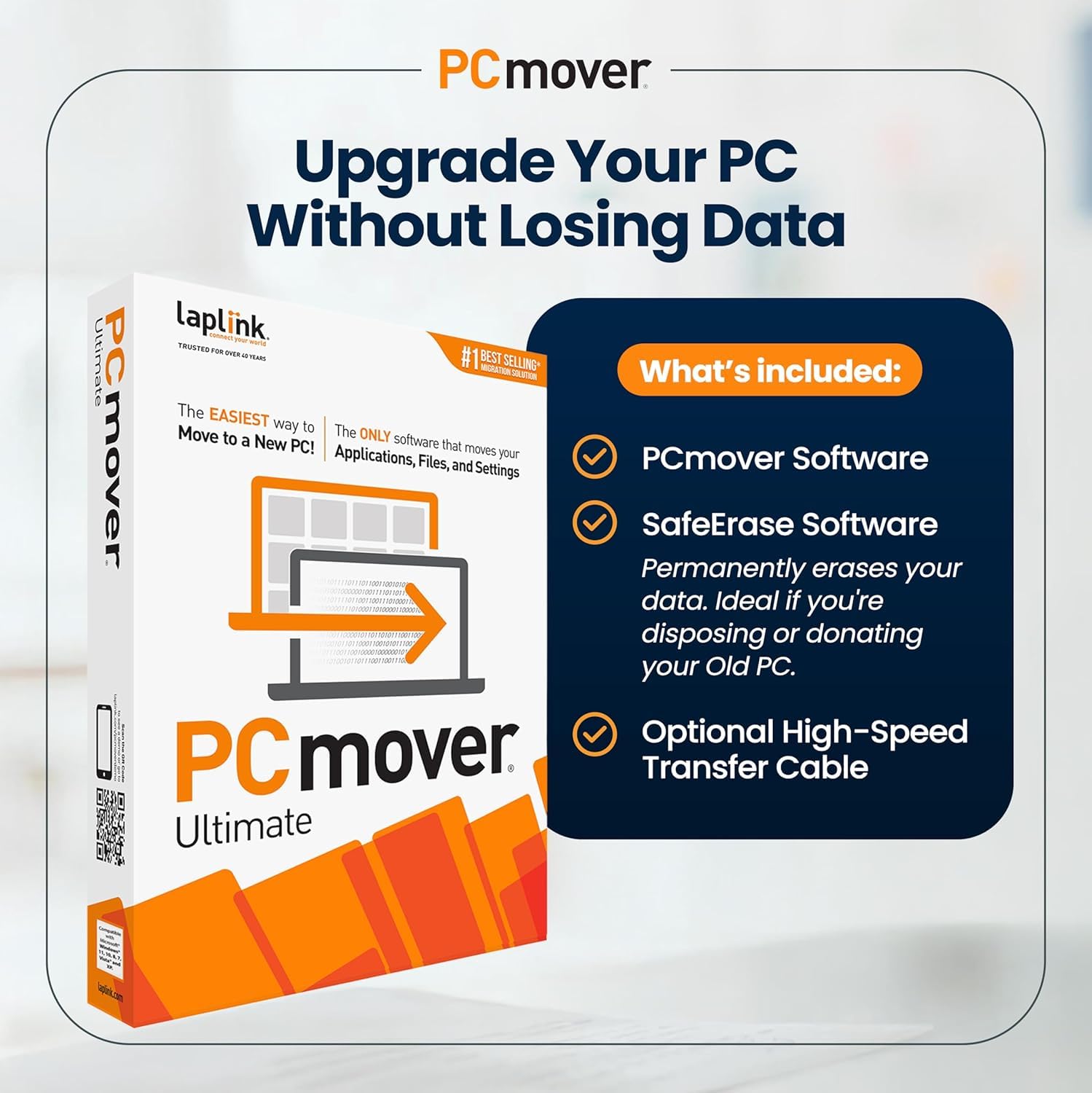 Laplink PCmover Ultimate 11 - Migración de sus aplicaciones, archivos y configuraciones de un PC antiguo a un PC nuevo - Software de transferencia de datos - Con cable Ethernet de alta velocidad