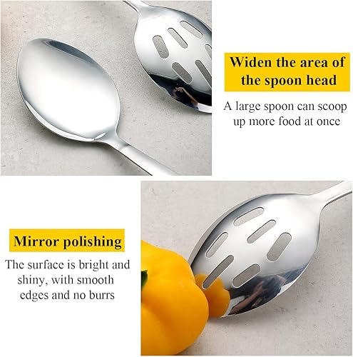 Miniatura 6 de Kyraton Juego de cucharas de cocina de acero inoxidable, cuchara sólida, cuchara ranurada, mango resistente al calor, apto para lavavajillas, fácil