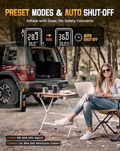 Miniatura 4 de Neverland Tire Inflator Portable Air Compressor - with High Capacity Battery, 150 PSI Air Pump for Car Tires, Electric Bike Tire Pump with Pressure