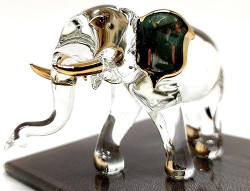 Miniatura 5 de Figuras artísticas de elefante en miniatura de vidrio soplado a mano, animales coleccionables, decoración de regalo, tronco (4.5 pulgadas, oro