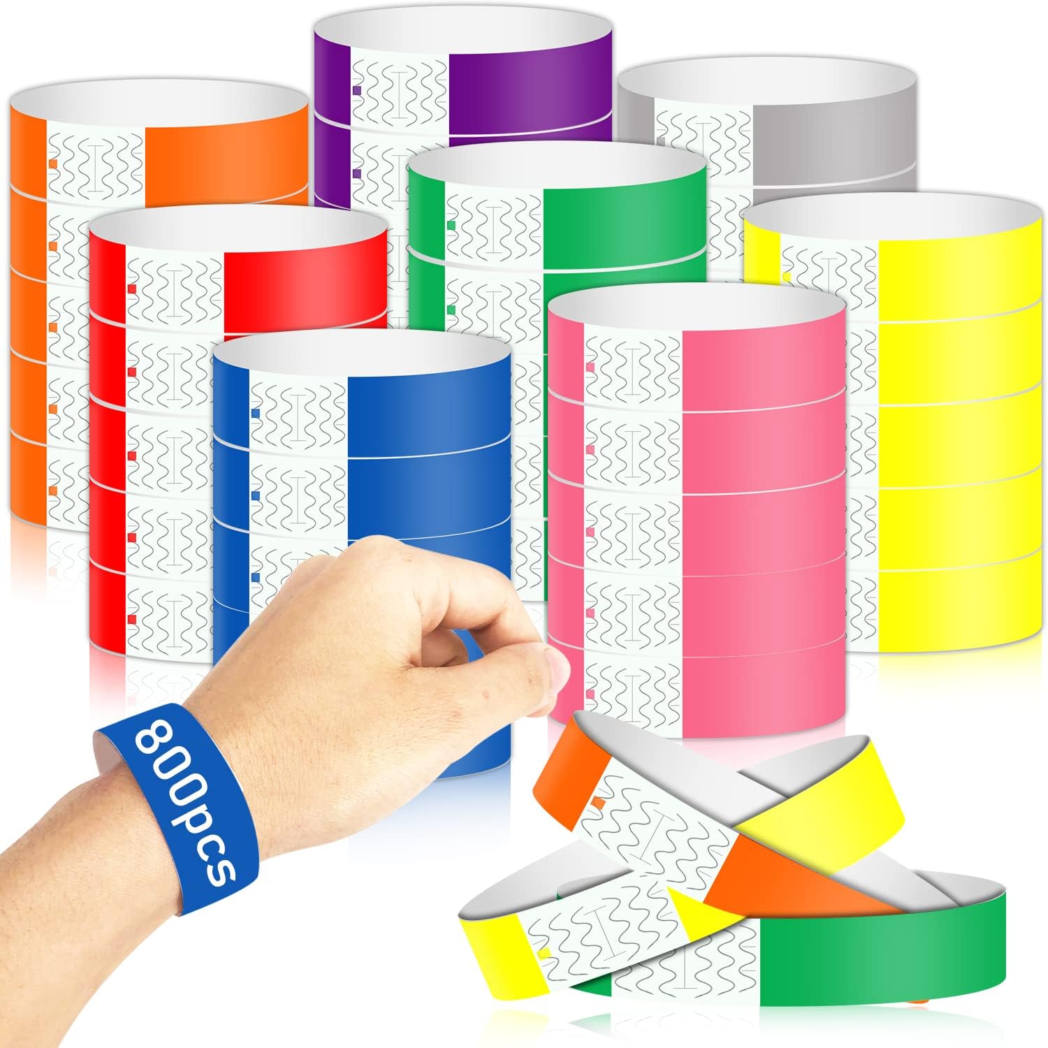 SYOSI Paper Wristbands For Events Neon Wrist Bands, Colored Wristbands Waterproof Hand Bands For Party Clubs Lightweight Concert Adhesive Wristbands (800 Pack)