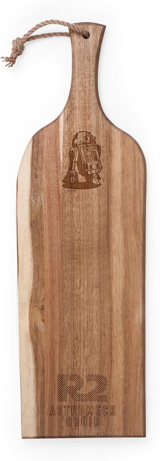 PICNIC TIME Star Wars R2 D2 Artisan 24 Inch Acacia Charcuterie Board, Live Edge Cheese Board Serving Platter with Hanging Loop for Entertaining and Display, (Acacia Wood)