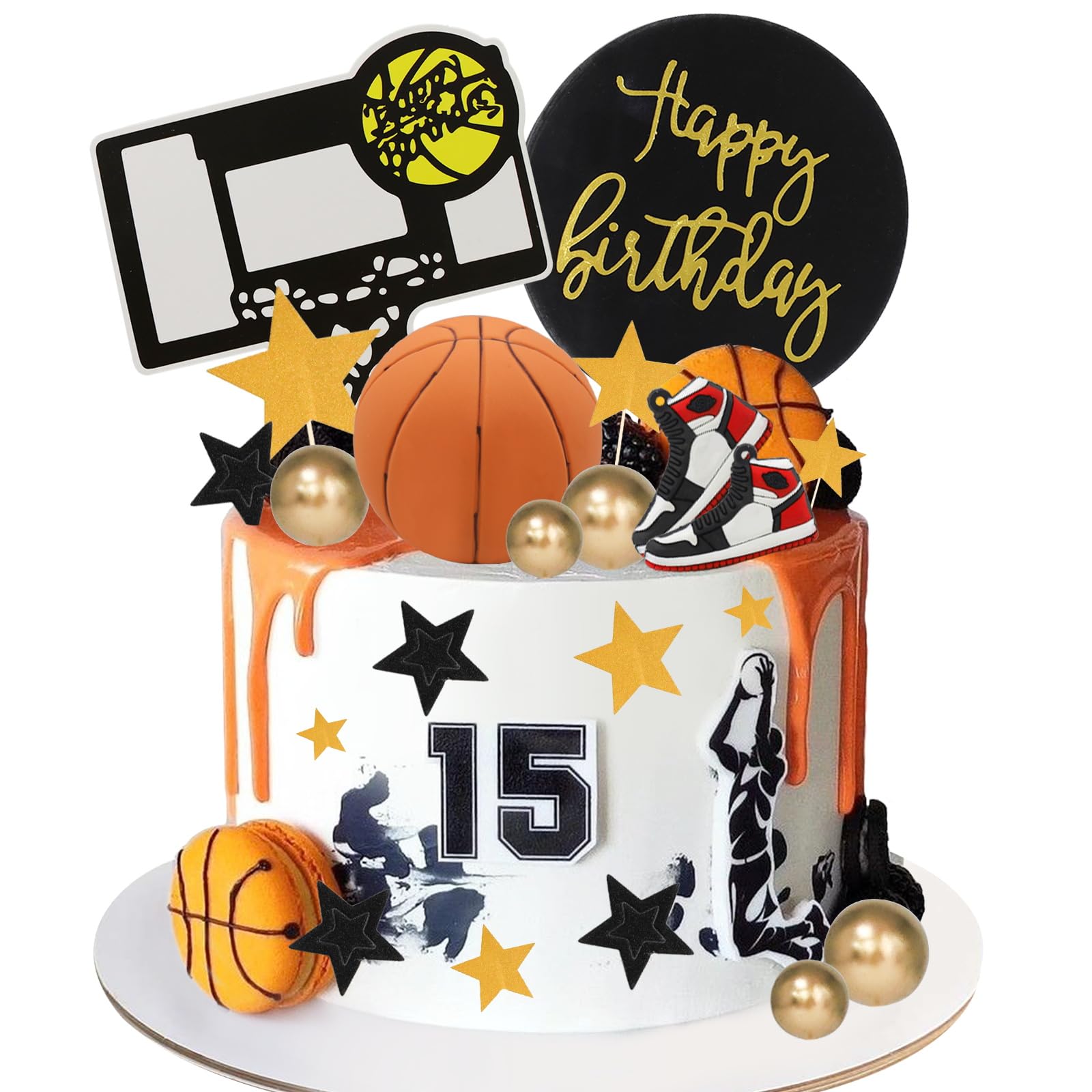 Lukinuo Basketball Cake Toppers 21pcs Basketball Theme Cake Decorations for Sports Basketballs NBA March Madness Jordan Party Supplies