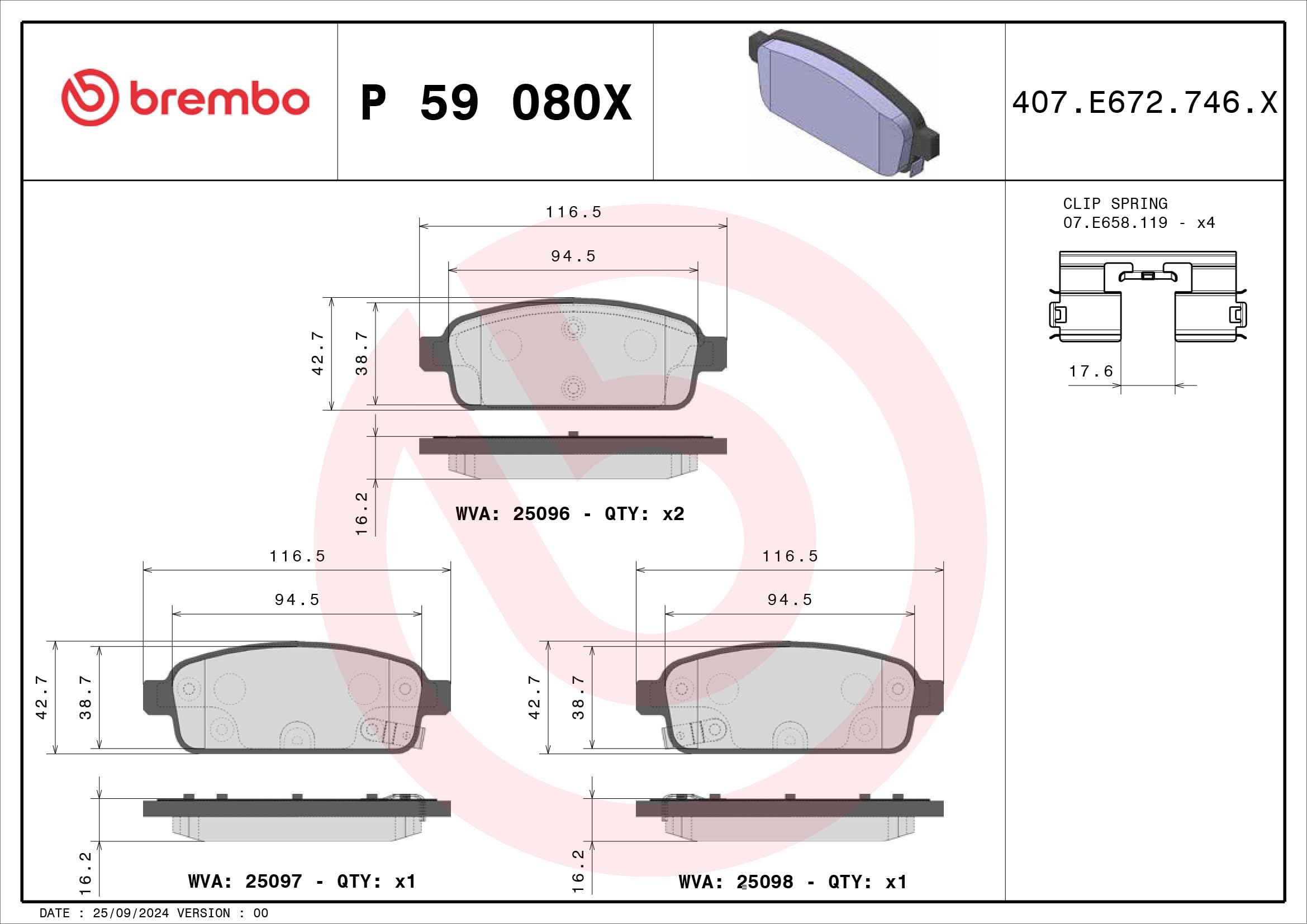 Zestaw Klocków Hamulcowych BREMBO P 59 080X tył