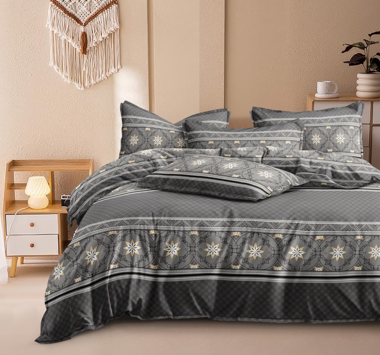DECOR2ADMIRE 300 TC Super King Size Glace Cotton Printed Bedsheet with 2 Pillow Covers - 108" x 108" (275cm x 275cm) - 10 Design Catalogue (Grey Printed) (B0DHLGH9B6) Amazon Price History, Amazon Price Tracker