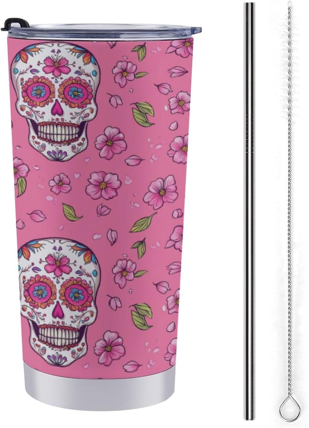 Skull Cherryflowers Travel Coffee Mug Stainless Steel Insulated Tumbler Water Bottle Tea Cup for Home Office