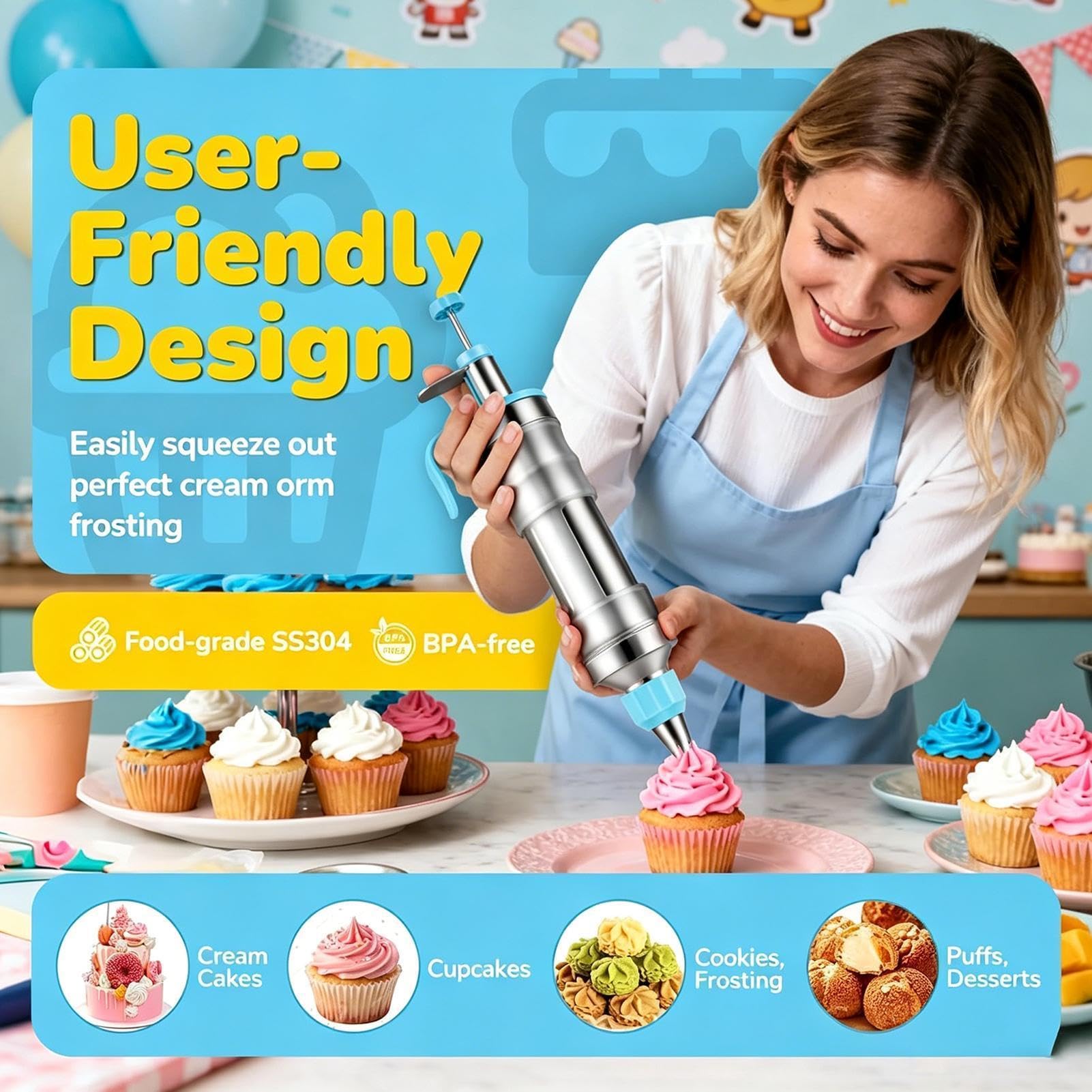 Kit Manga Pastelera para Glaseado Dispensador de Relleno Crema para | Herramienta Dispensadora de Crema para Postres, Tartas, Galletas, Chocolate, , Cumpleaños y Días Festivos