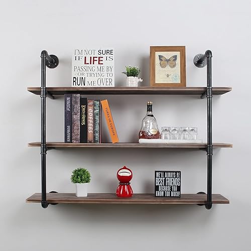 Miniatura 58 de MBQQ, Estantes de tubería industrial con madera, estante de montaje en pared rústico, estantería de metal colgada, estantería flotante de