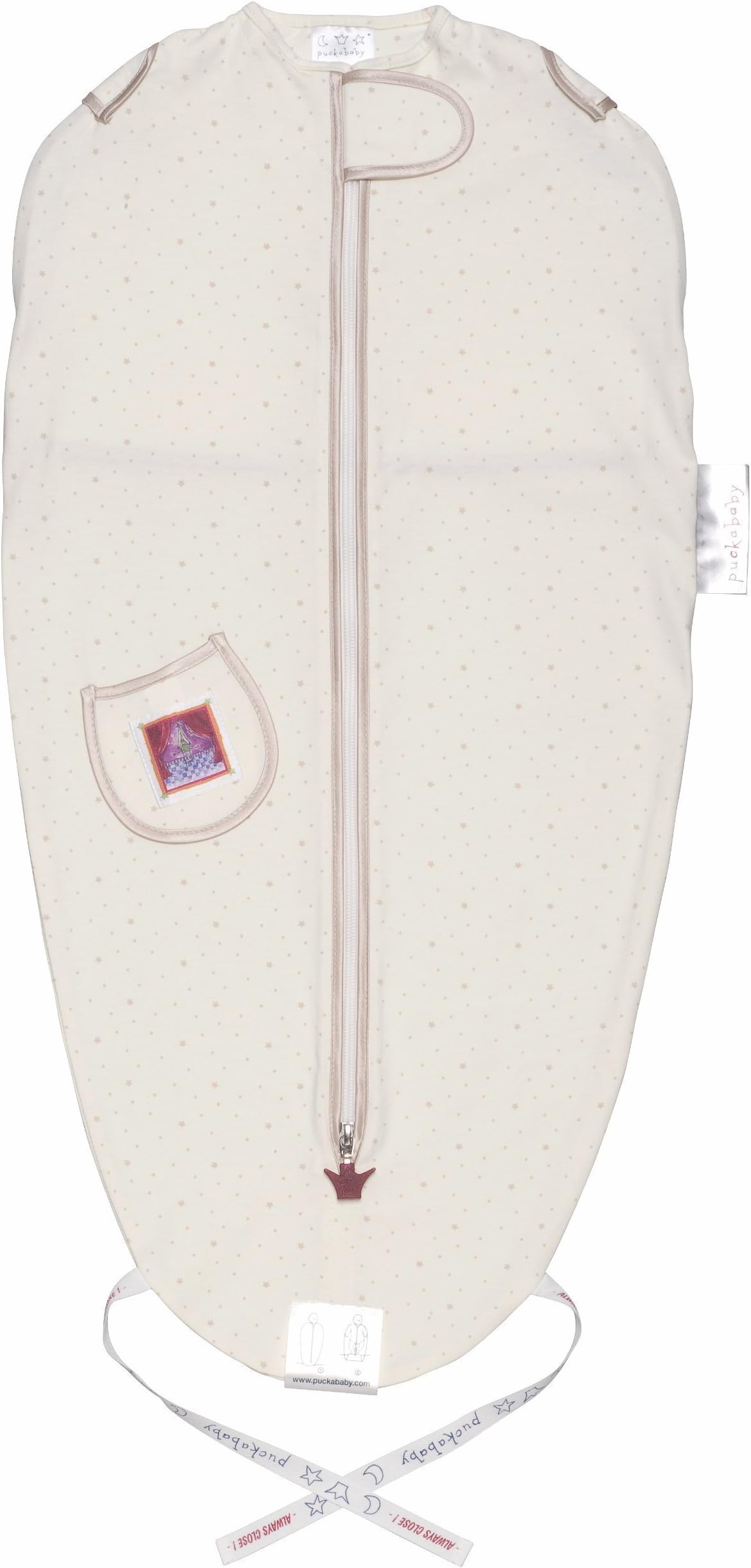 The Original Mini European Made Baby Swaddle Sack, Sleep Bag, Ecru Star, 3-6 m