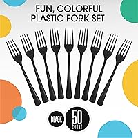 Vista 3 de Exquisite Tenedores de plástico negro, 50 piezas, tenedores negros, utensilios desechables, juego de cubiertos de plástico resistente