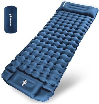 Hioutdoor Isomatte 10CM Camping Ultraleicht Aufblasbare Mit Fu presse Pumpe F r Outdoor Wandern Strand Backpacking Zelt Matratze Schlafmatte Campingmatte Blau