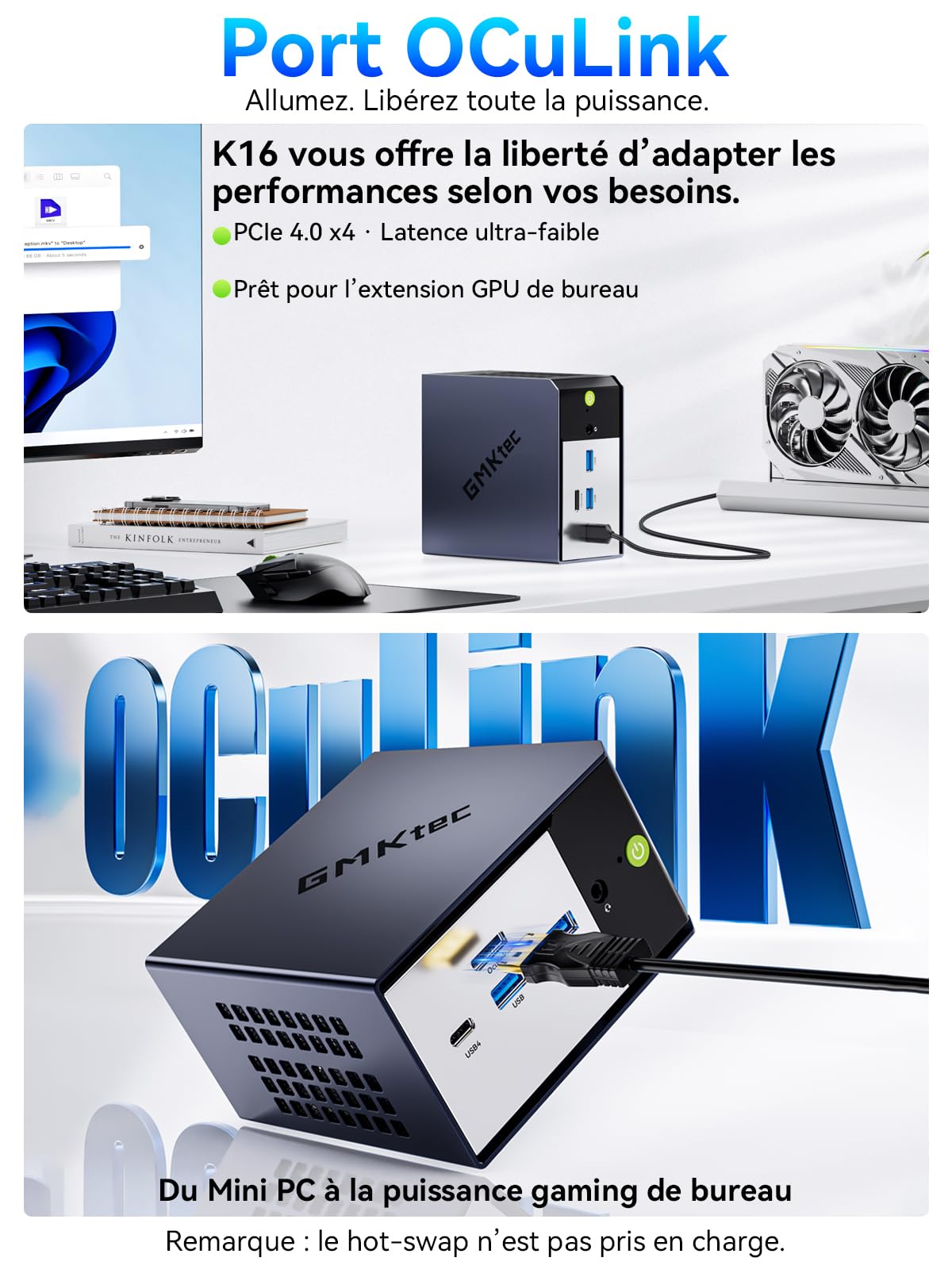Mini PC GMKtec K16 AMD Ryzen 7 7735HS (8C/16T, 4,75 GHz) Micro PC avec 32 Go DDR5 6400, 512 Go SSD PCIe 3.0 avec Double LAN 2,5G, OcuLink, triple affichage 4K (HDMI 2.0+DP 1.4+Type-C), AMD Radeon 680M