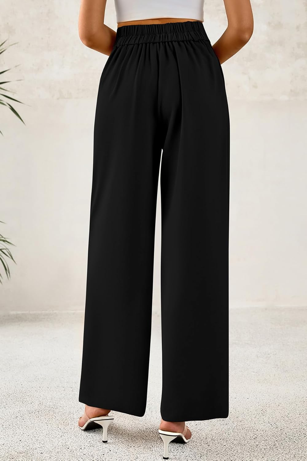 CFLONGE Women Wide Leg Dress Pants High Waist Work Trousers Button Pleated Slacks Palazzo Pants Business Casual Outfits - Image 3