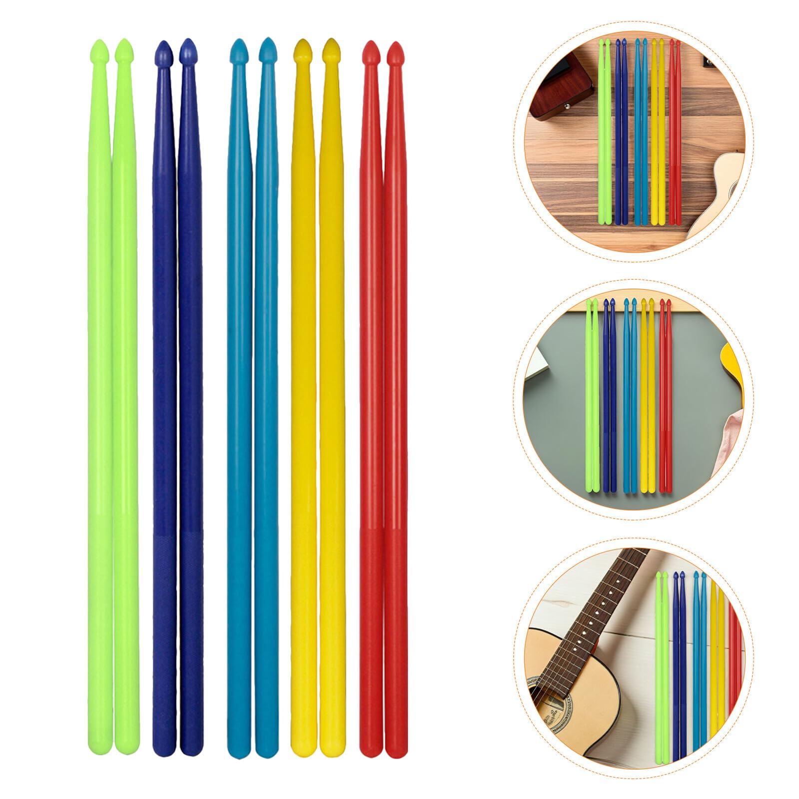 5 Paia Bacchette per Batteria in Nylon Colorate Antiscivolo Design Versatile per Pratica di Gruppo e Performance Musicali