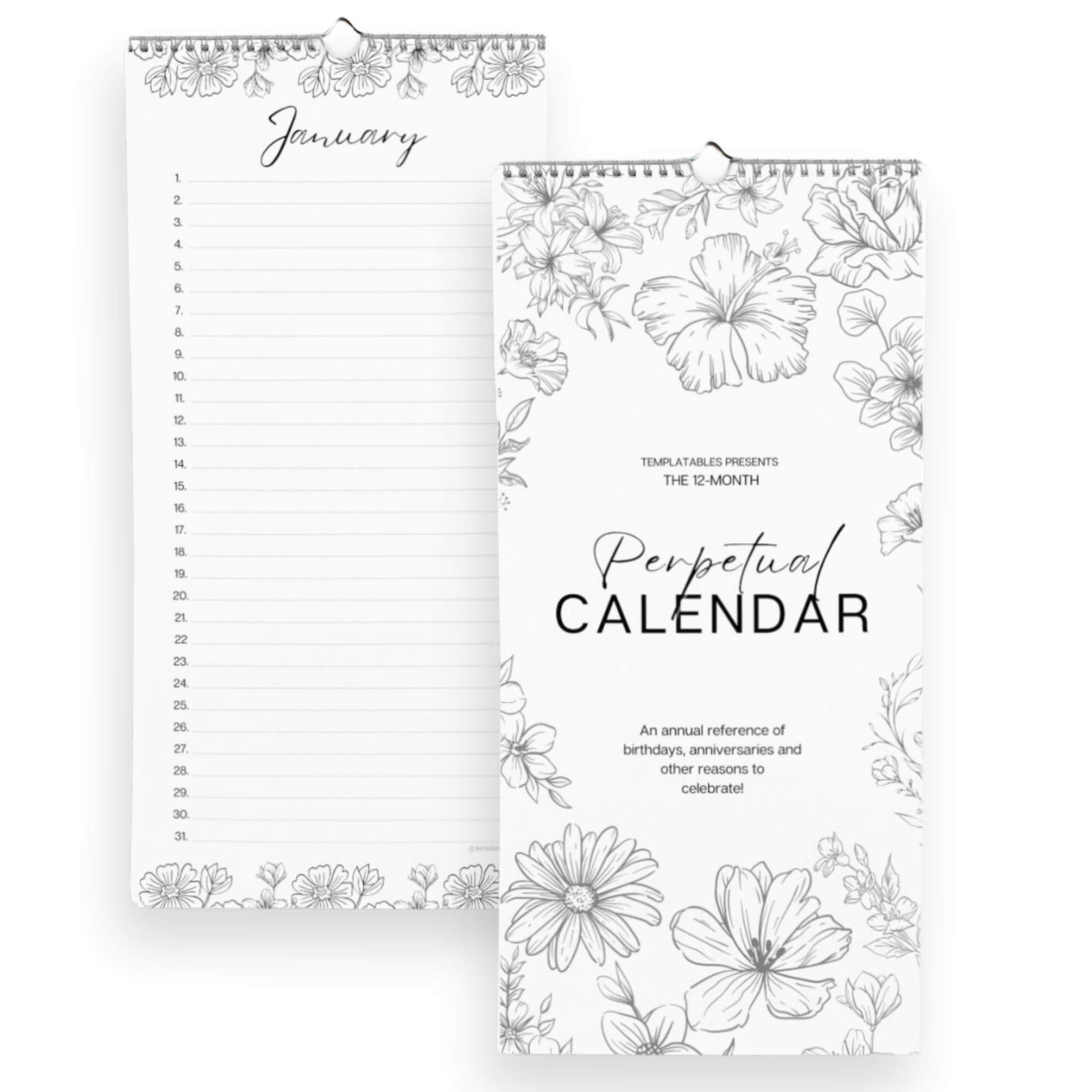 Perpetual Monthly Wall Calendar for Birthdays Anniversaries & Special Dates, Mono - Image 2