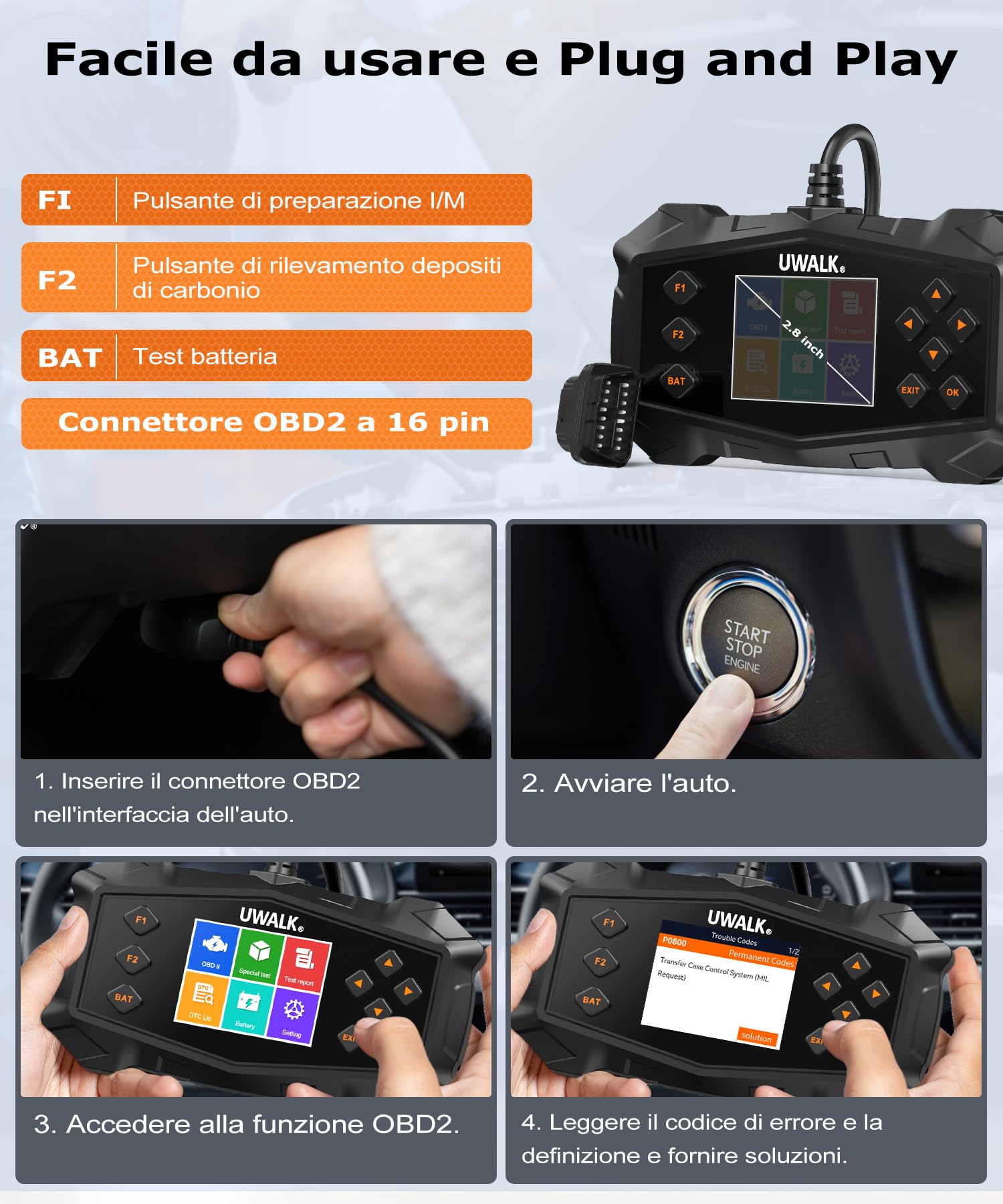 OBD2 Auto Diagnostica Italiano OBD: Scanner OBD2 EOBD Diagnosi con funzioni OBDII - Multimarca Autodiagnosi Strumento Lettore Codici Errori Motore - Professionale Diagnostico per Audi BMW Ford VW