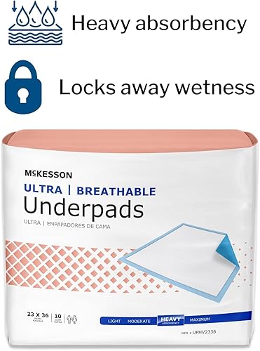 Miniatura 5 de McKesson Almohadillas ultra transpirables, almohadillas de cama para incontinencia, gran absorción, 23 x 36 pulgadas, 60 unidades