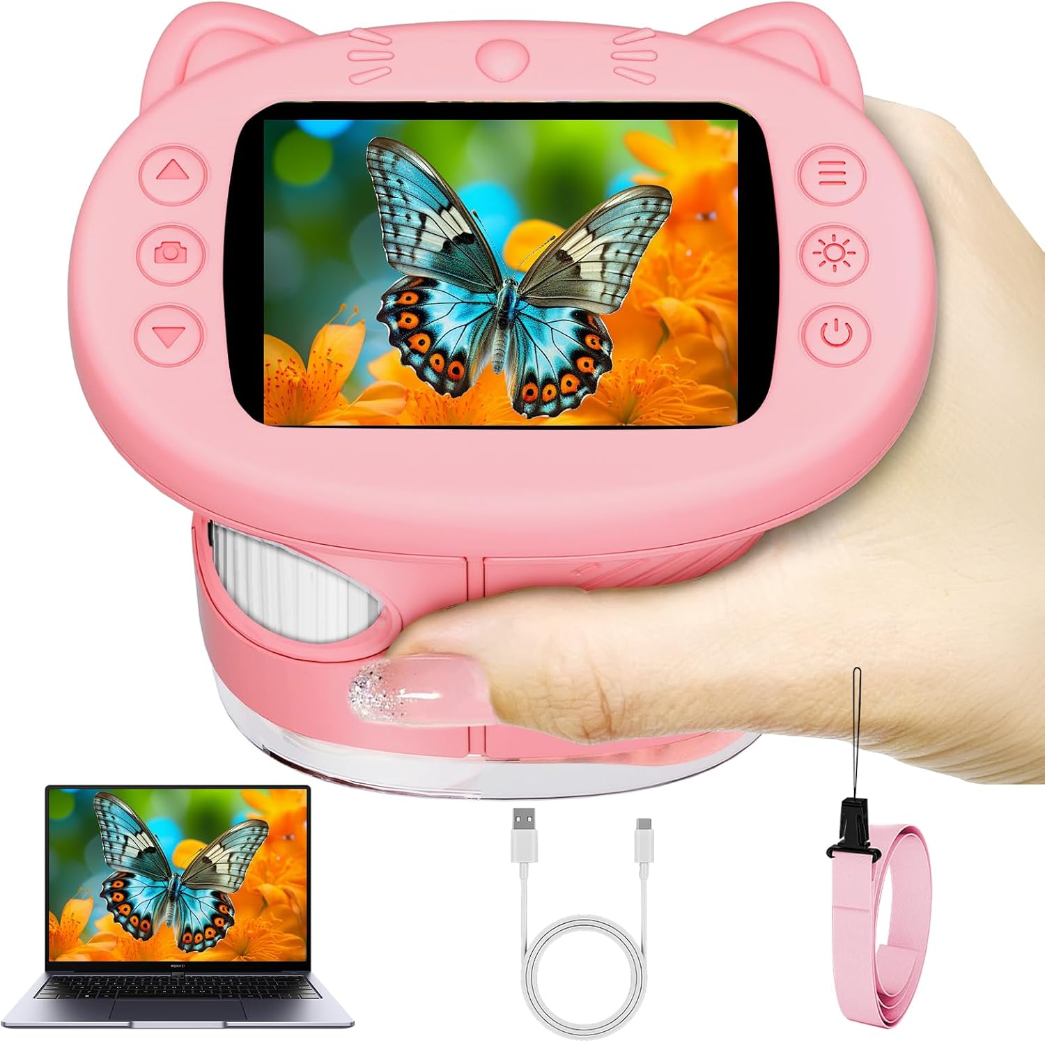 Pocket Kids Microscope, 1000X Handheld Microscope for Kids w/2.4'' Screen, Photo Video Mini Portable Microscopes Science Edu Digiscope, Christmas Birthday Gifts Ideas for Kids Ages 3-12
