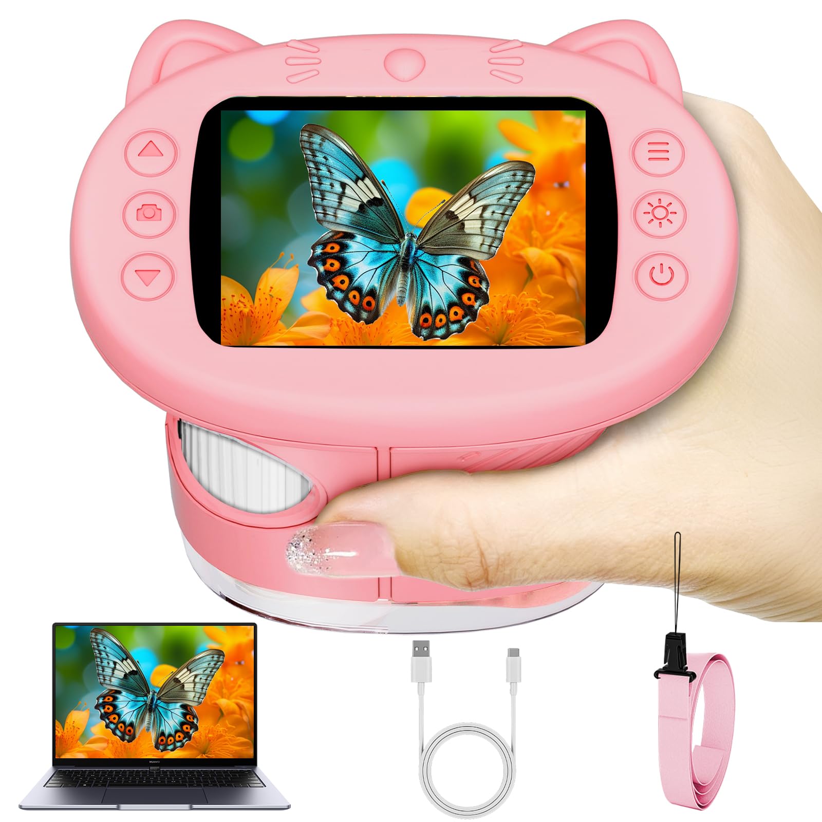 Microscopio per bambini, 1000x, portatile, con schermo da 2,4", digitale, portatile, regalo di Natale e compleanno per bambini dai 3 anni in su (rosa)
