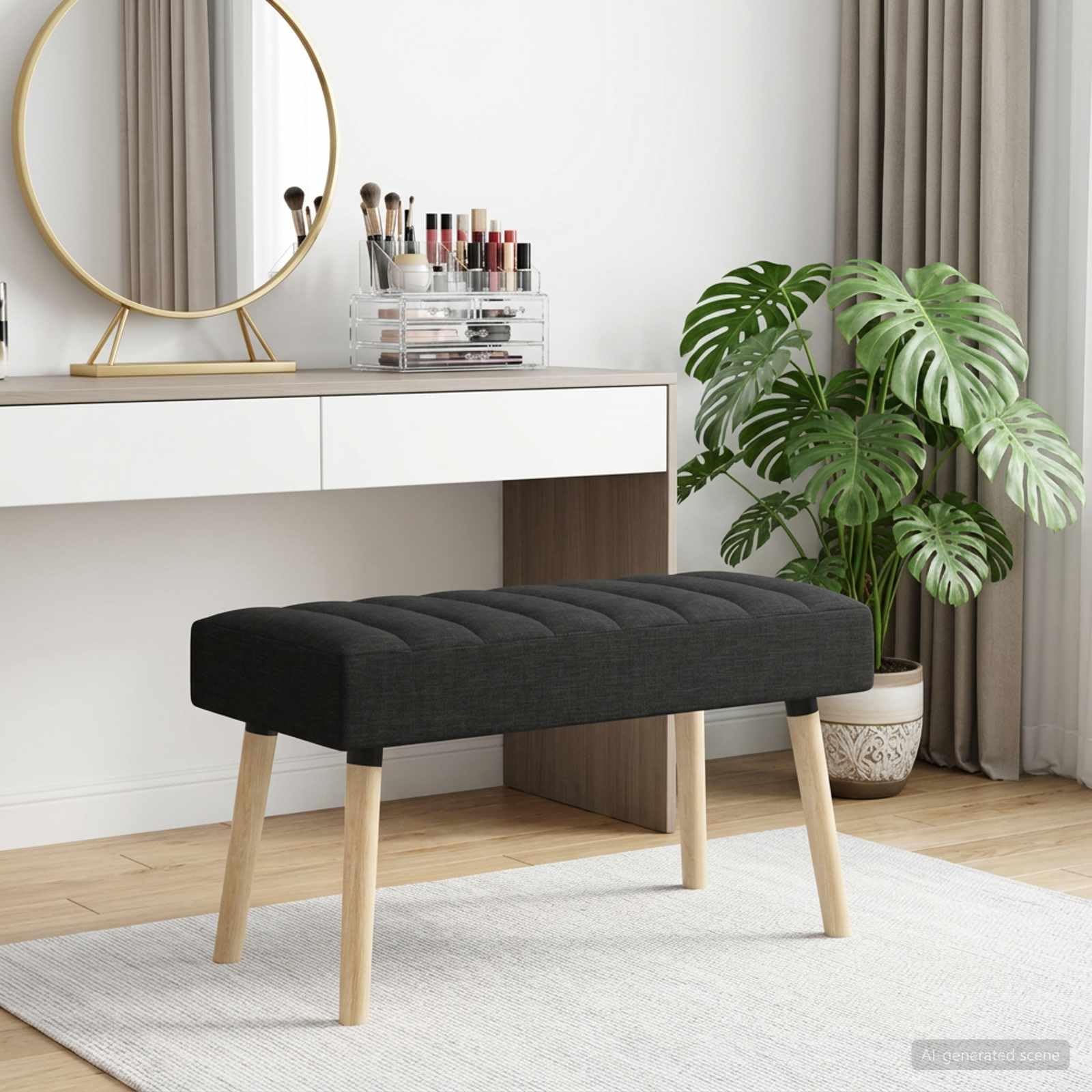 Banco con tapizado en Canal Negro 80 x 40 x 46 cm Tela, Bancos, 9.5 kg-42038475