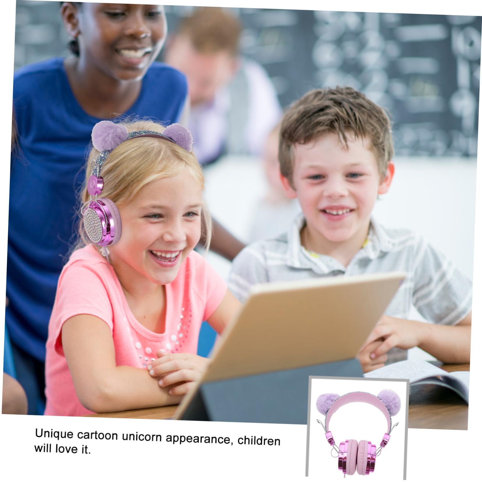 OSALADI 2piezas Auriculares para Niño Niña Diseño De Gato Diadema Brillos y Bola De Pelo Auriculares Micrófono Compatibles Teléfonos y Tablets Música