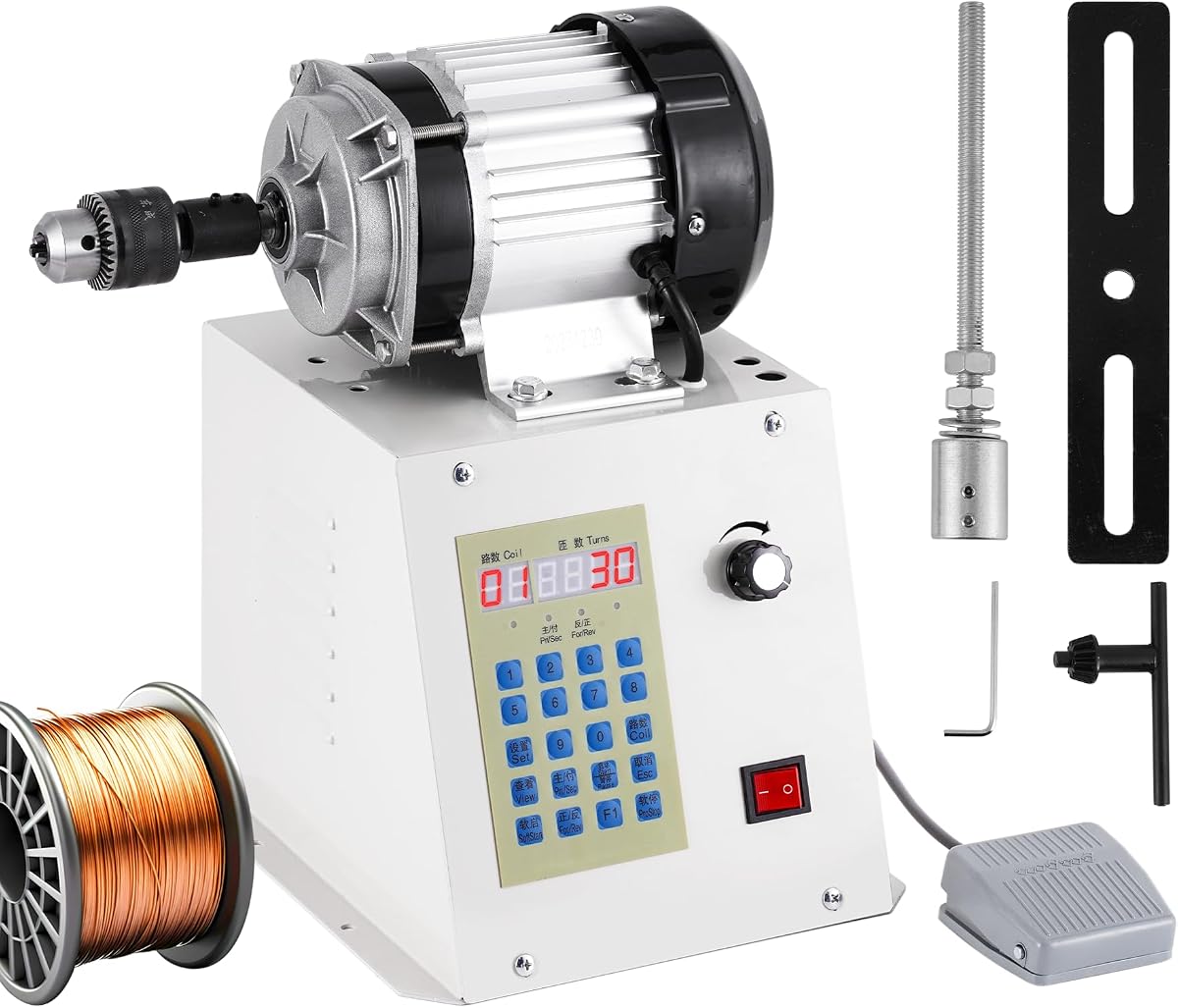 Bobinadora automática de bobina Máquina de bobinado industrial de 500 W Rango de bobinadora de control digital 0-9999 para bobina de motor de 50 KW, bobinas de pastilla de guitarra (500, Watts)