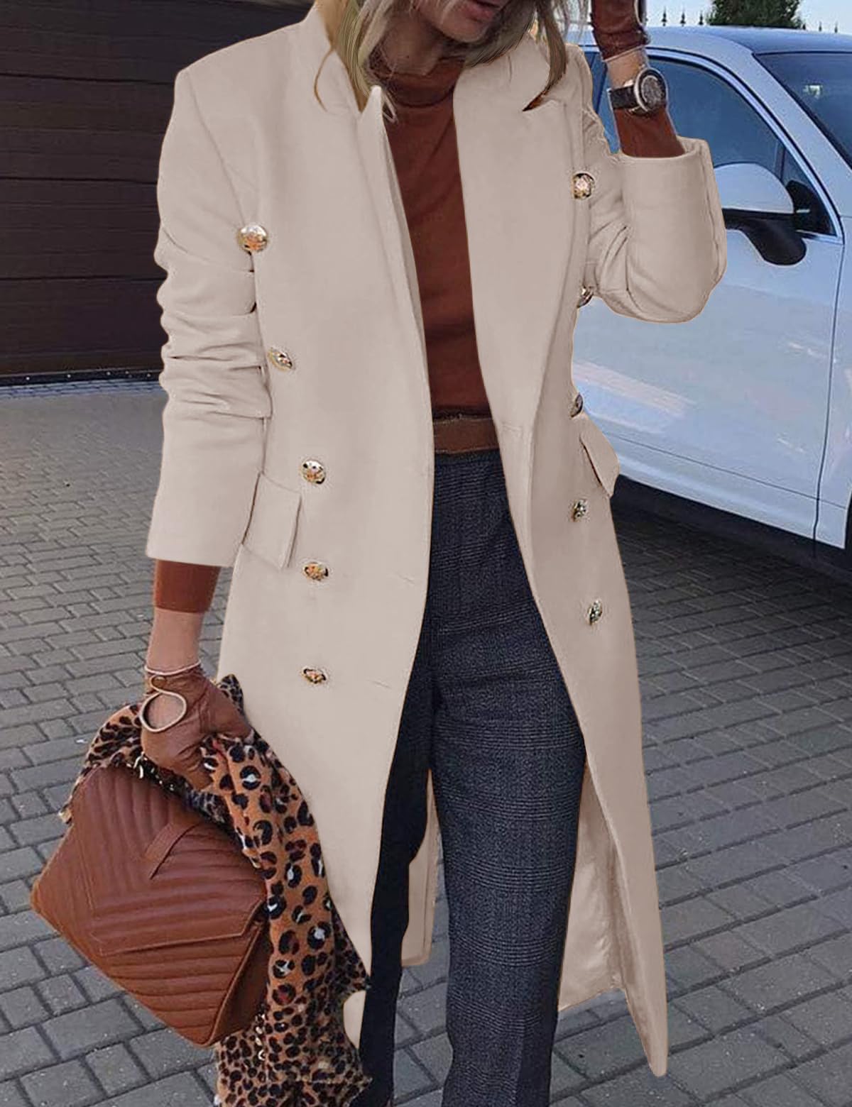 IDEALSANXUN Cappotti lunghi di lana per le donne Autunno Inverno Trench Doppiopetto Giacche eleganti