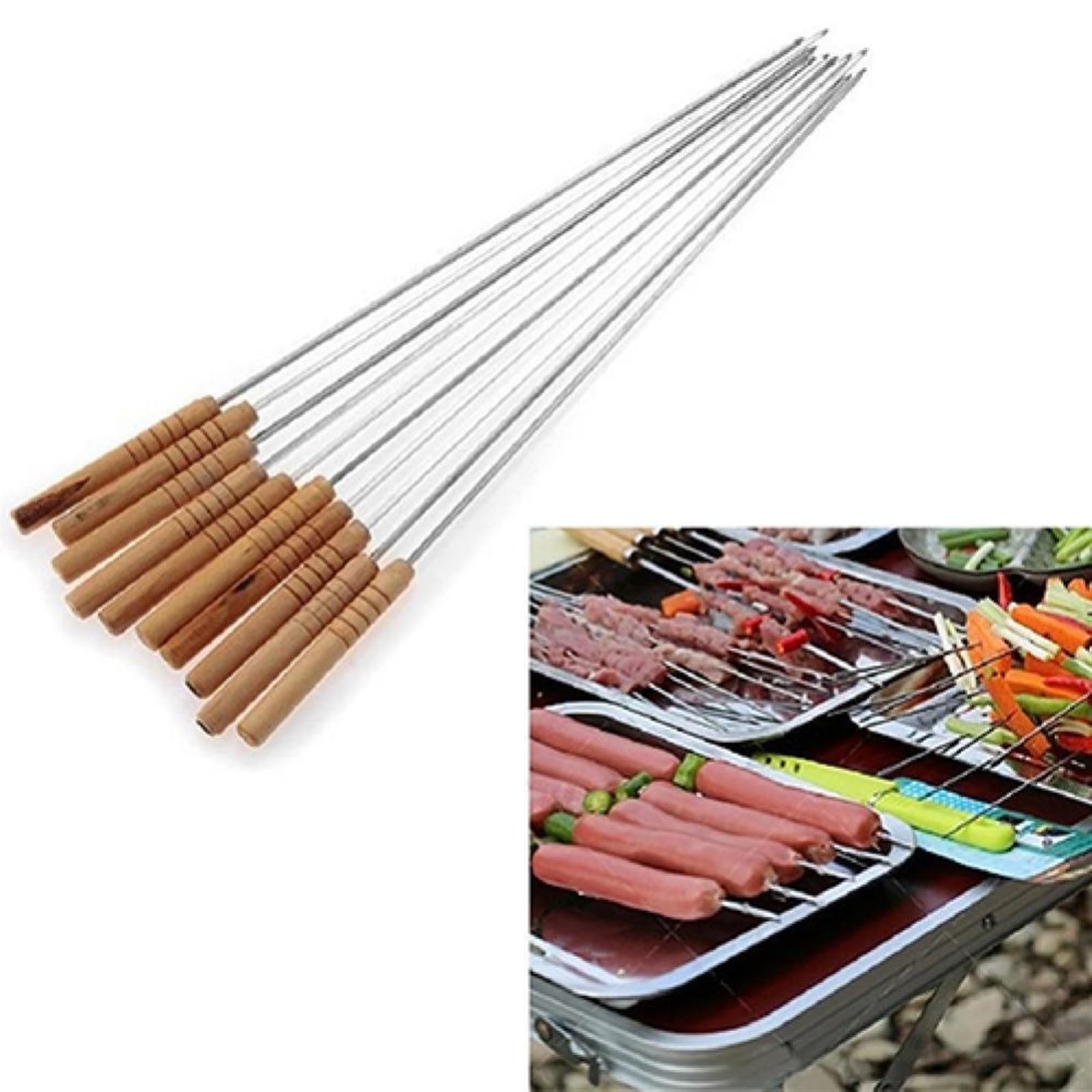 Brochetas de Kebab, 10 Piezas for Barbacoa, Picnic al Aire Libre, brochetas Acero Inoxidable