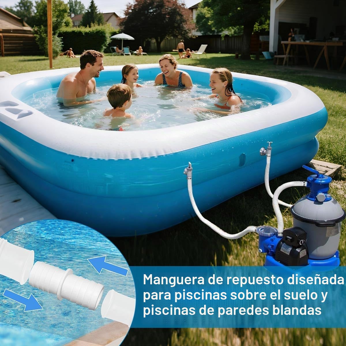 2 Piezas Manguera Piscina 32mm, 150cm Tubo Piscina con 4 x Clips de Seguridad y 1 x Conector de Manguera, Manguera para Bomba de Piscina para Piscinas Elevadas, Bomba de Filtro, Spa