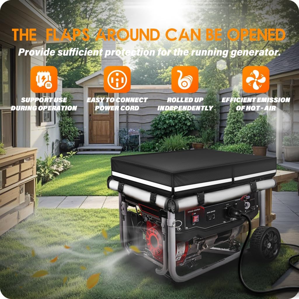Generator Covers While Running, 32x24x24 inch Generator Cover, 900D+210D Heavy Duty Waterproof, Top Can Be Opened for Refueling. All-weather Generator Protective Cover.Black