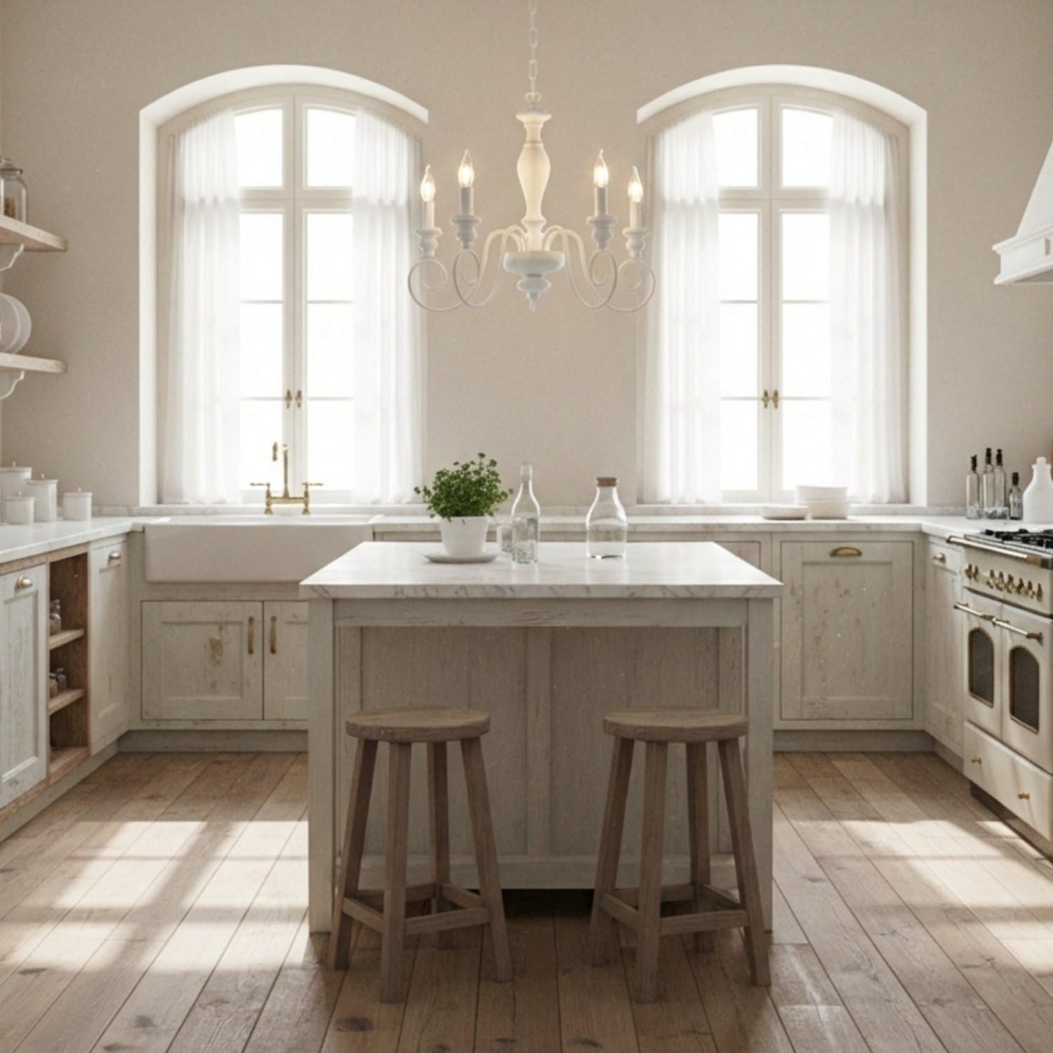 Bonetti Illumina Lampadario Shabby Chic Cascina Bianco 5 Luci E14