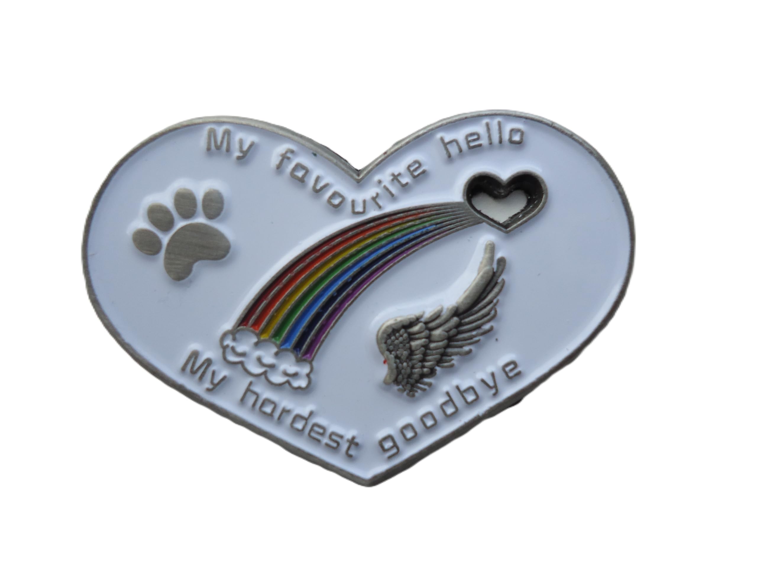 Rainbow Bridge Original Design/Pet Loss/Paw Print/Heart/Beloved/Memorial/Sympathy Gift Dog/Cat/Keepsake/Lapel Pin/Badge/Brooch/White