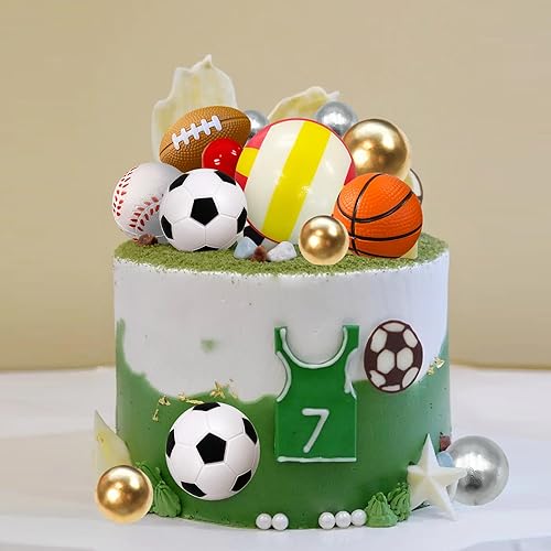 Miniatura 8 de 22 decoraciones deportivas para tartas, decoración de fiesta de cumpleaños, fútbol, béisbol, baloncesto, rugby, tenis, voleibol para niños y