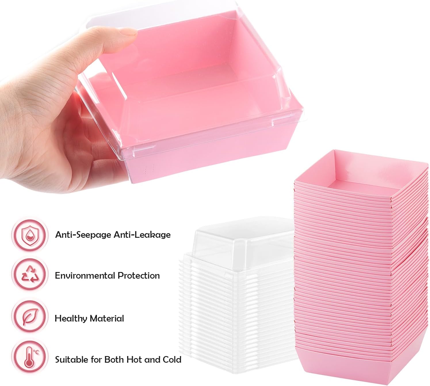 BUIYLV 50 Pack Charcuterie Boxes with Clear Lids, 4 Inches Pink Dessert Boxes To Go Disposable Mini Charcuterie Boxes for Cookie, Sandwich, Strawberry, Cupcake, Macaron, Cake Slice