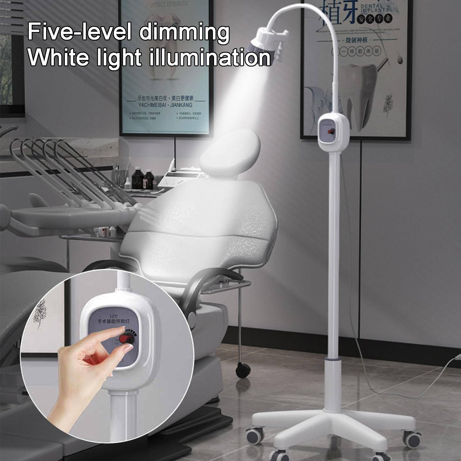 Lampada Per Visita Chirurgica a LED Mobile, Luce Chirurgica con Supporto, Lampada Scialitica Dimmerabile, Chirurgica Lampada, per Ginecologia, Ambulatoriale, Stomatologia