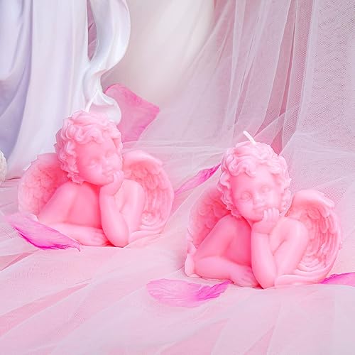 Miniatura 5 de Nuanchu Eclectic Angel Decor - 2 velas veganas perfumadas de soja (blanco, rosa) para decoración femenina del hogar y dormitorio de moda