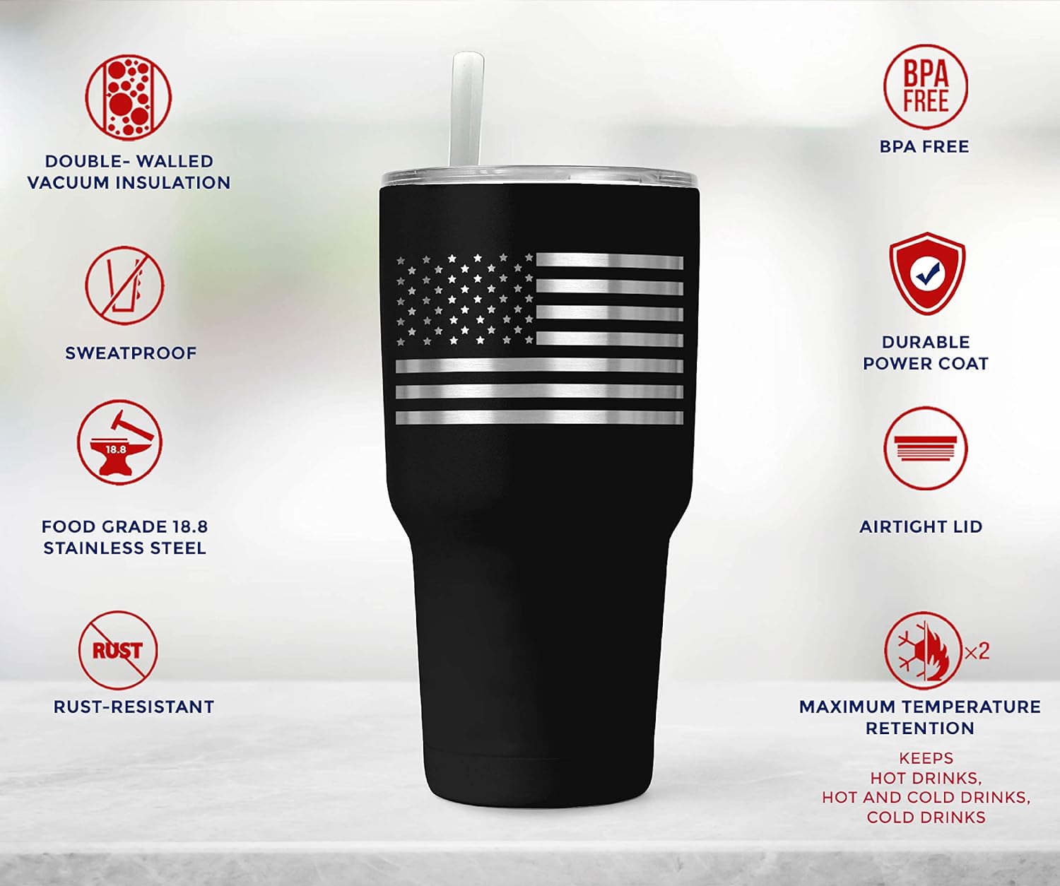 Patriotic 30oz Double Insulated Tumbler - Engraved American Flag Travel Mug - Image 4