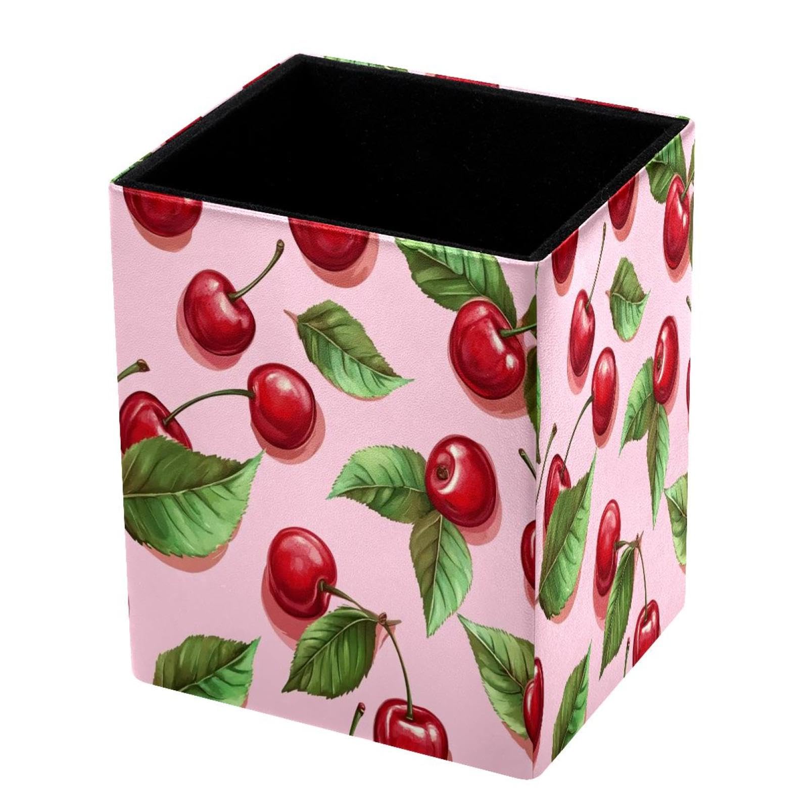 DragonBtu Desktop Pencil Holder, Delicious Cherry Rectangular Pencil Cup, Pencil Storage Bag Office Desk Supplies Case for School, Kids