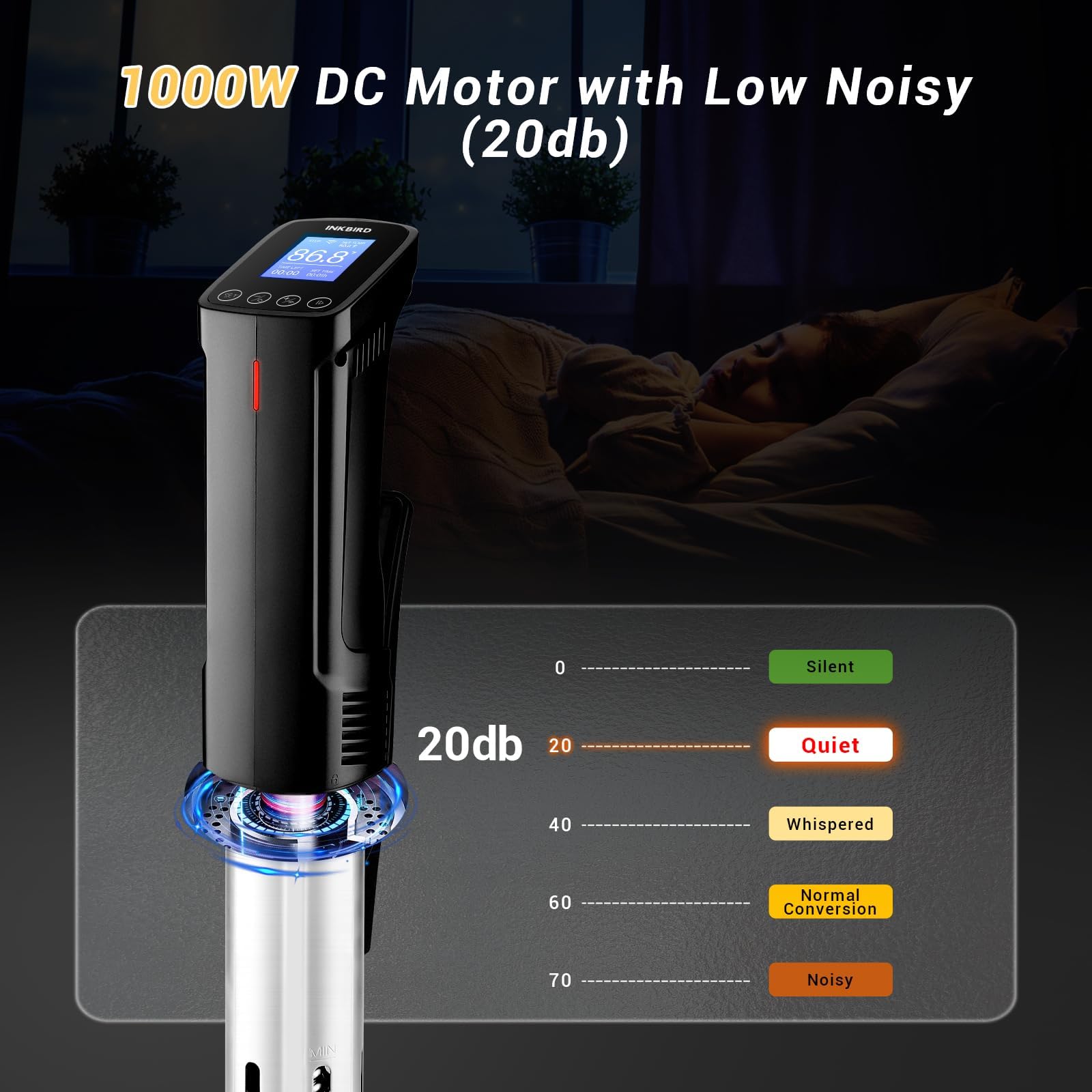 NKBIRD WIFI Sous Vide Cooker ISV-100W, 1000 Watts Fast-Heating W/Free APP | Sous Vide Machine Immersion Circulator w/ 14 Free Preset Recipes , Thermal Immersion w/ Smart Timer, Calibration Function