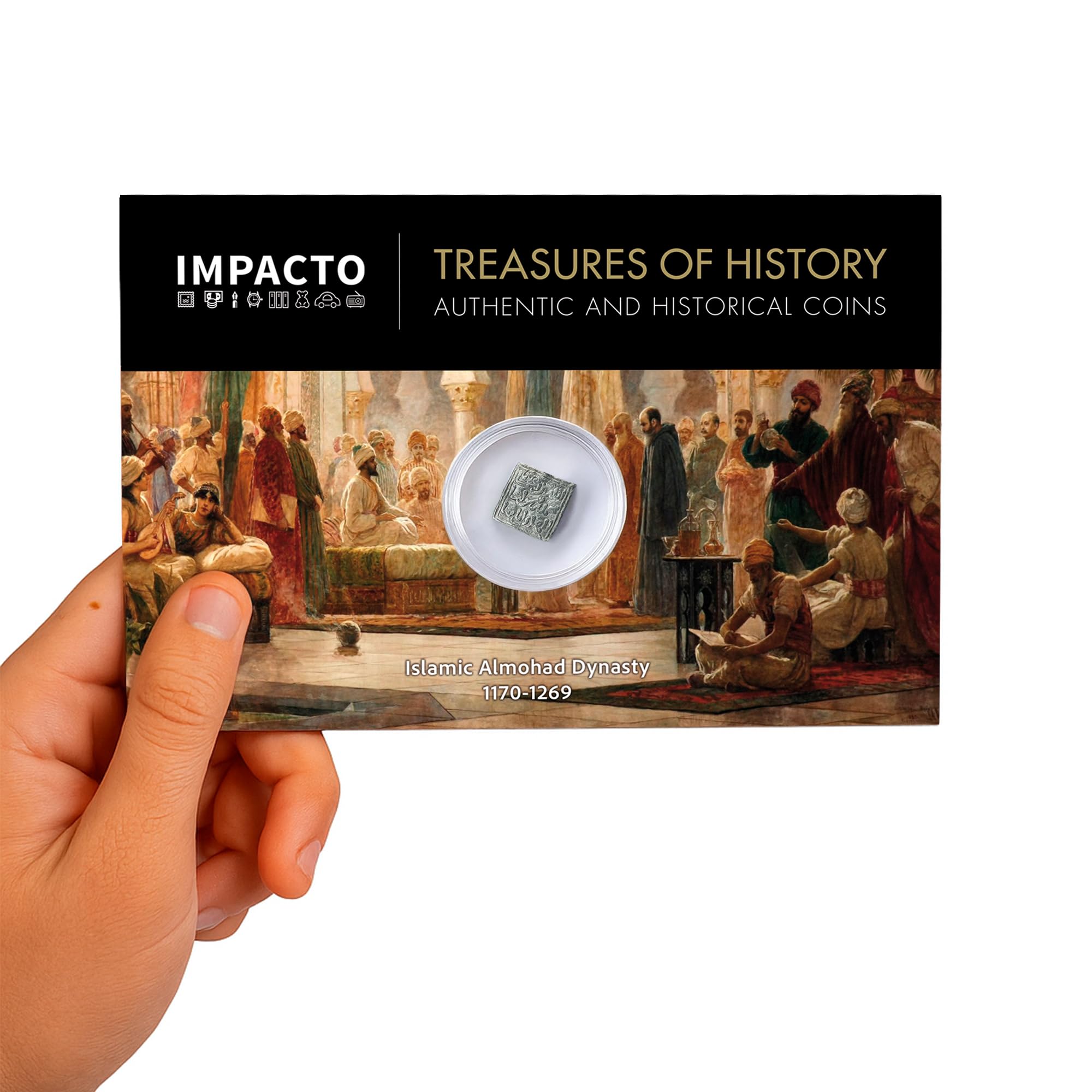 IMPACTO COLECCIONABLES | Auténtico Dirham Andalusí Almohade (Siglos XII-XIII) – Moneda Histórica con Diseño Epigráfico – Pieza Única de Colección con Certificado de Autenticidad
