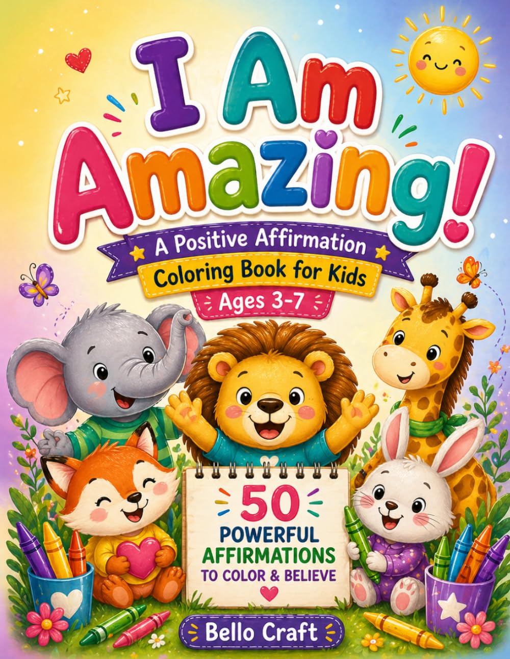I Am Amazing! A Positive Affirmations Coloring Book for Kids: 50 Powerful Affirmations with Cute Animals to Build Confidence, Self-Esteem and a Growth Mindset for Kids Ages 3-7