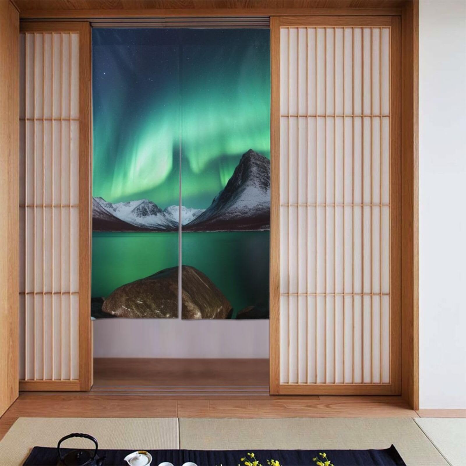 FodPand Personalized Door Curtain for Doorway Privac 34"X 56", Blackout Kitchen Curtains Window Treatment 2 Panel Aurora Borealis Door Curtain Tapestry Hanging Room Divider Home Decor