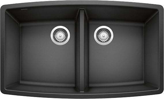 BLANCO 440069 PERFORMA SILGRANIT 50/50 Double Bowl Undermount Kitchen Sink, 33 L X 20 W - Anthracite