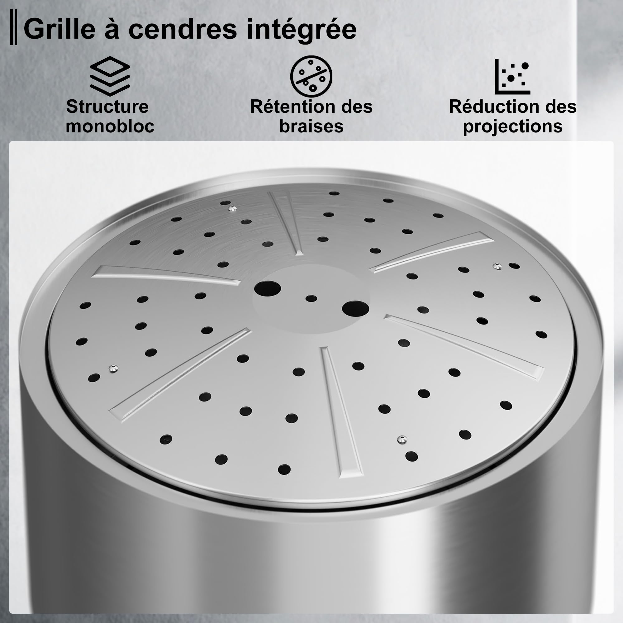 50 cm Brasero Exterieur, Foyer Portable sans Émission de Fumée, pour Camping Terrasse Extérieure, Bac à Cendres Amovible, Acier Inoxydable, Tisonnier de Feu et Sac Étanche