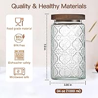 Vista 2 de Tarro de almacenamiento de vidrio hermético de 34 onzas con tapa de bambú - Tarro de vidrio vintage, recipientes de alimentos vintage, juego